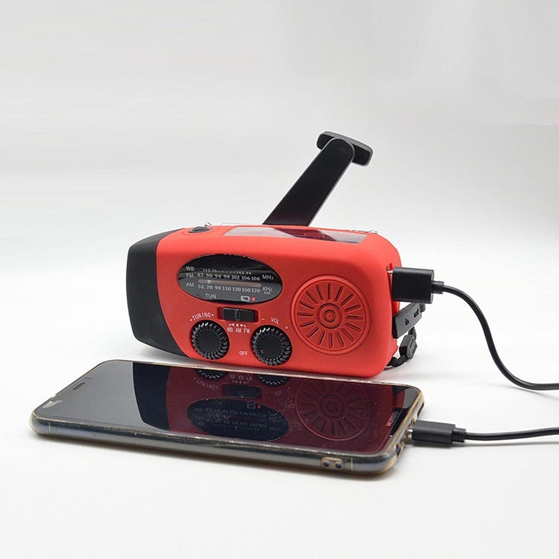 ويوبلز راديو الطقس AM/FM/NOAA، راديو طوارئ AM/FM/NOAA يعمل بالطاقة الشمسية مع مولد شحن USB يدوي، راديو يعمل بالطاقة الشمسية مع مولد شحن USB يدوي مزود ببطارية ومصباح يدوي - Image 2